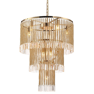 Люстра с подвесками из хрусталя на золотых цепочках Goldy