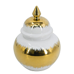 Ваза белая с крышкой и золотистыми фрагментами 24 см Chinoiserie Ceramics варинант исполнения - 1 | Loft Concept в Нижнем Новгороде