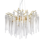 Люстра золотого цвета с декоративными ветками и длинными прозрачными стеклянными подвесами в форме сосулек Droplet Chandelier варинант исполнения - 1 | Loft Concept в Нижнем Новгороде