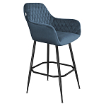 Барный стул со спинкой и подлокотниками на 4-х металлических ножках Douglas Rhombus Синий Велюр варинант исполнения - 1 | Loft Concept в Нижнем Новгороде