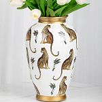 Ваза белая овальная с рисунком леопардов и золотыми акцентами LEOPARD Collection варинант исполнения - 2 | Loft Concept в Нижнем Новгороде