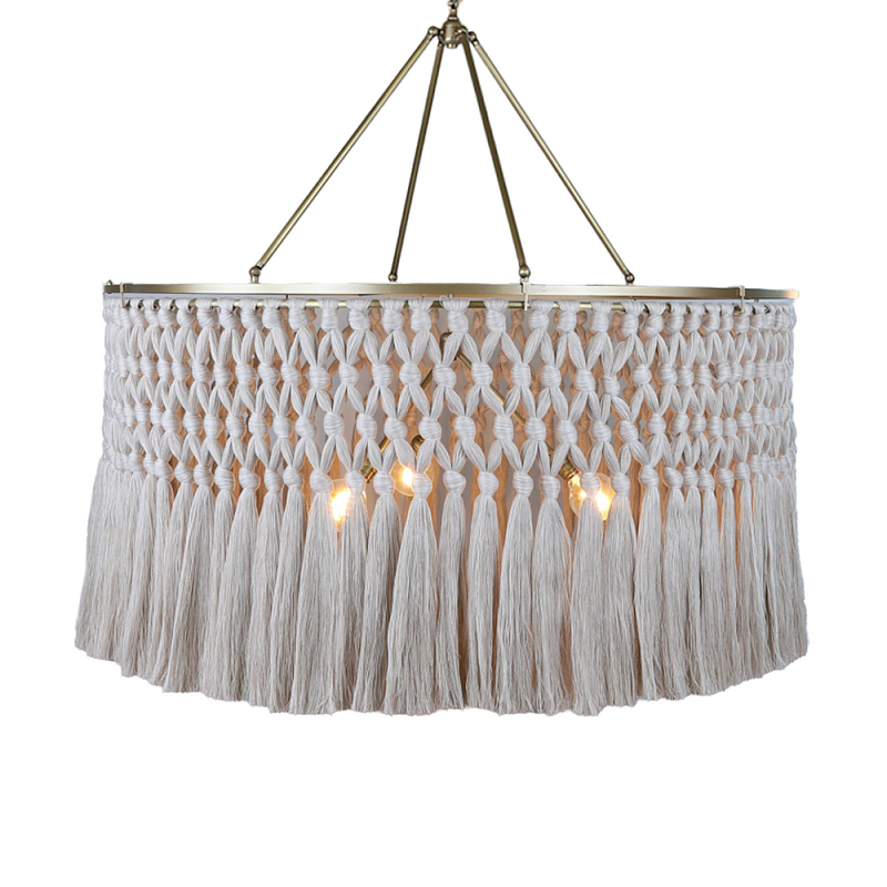 Люстра круглая плетеная с бахромой Wicker Tassel Chandelier Молочный Люстра круглая плетеная с бахромой Wicker Tassel Chandelier Молочный в Нижнем Новгороде | Loft Concept