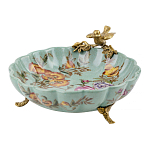 Блюдо из голубого фарфора с бронзовой птичкой Blue Garden варинант исполнения - 1 | Loft Concept в Нижнем Новгороде