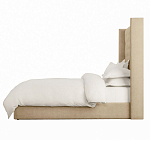 Кровать двуспальная бежевая с основанием из массива дерева с мягким изголовьем Flax Beds варинант исполнения - 2 | Loft Concept в Нижнем Новгороде