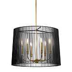 Люстра цвета латунь с 6-ю лампами свечами внутри цилиндрического абажура из черных металлических реек Kichler варинант исполнения - 1 | Loft Concept в Нижнем Новгороде