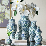 Ваза с крышкой и зелено-голубым рисунком на белом фоне 51 см Blue & White Ornament варинант исполнения - 6 | Loft Concept в Нижнем Новгороде