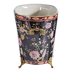 Кашпо из фарфора черная с цветочной росписью и бронзовой стрекозой Spring Garden варинант исполнения - 2 | Loft Concept в Нижнем Новгороде