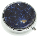 Таблетница карманная круглая с 3-мя отделениями с зеркалом и накладкой из натурального камня Содалит Silver Stone Pillboxes варинант исполнения - 1 | Loft Concept в Нижнем Новгороде