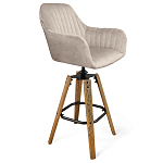 Барный стул со спинкой и подлокотниками на 4-х коричневых деревянных ножках Бежевый Велюр Ava Charm варинант исполнения - 1 | Loft Concept в Нижнем Новгороде