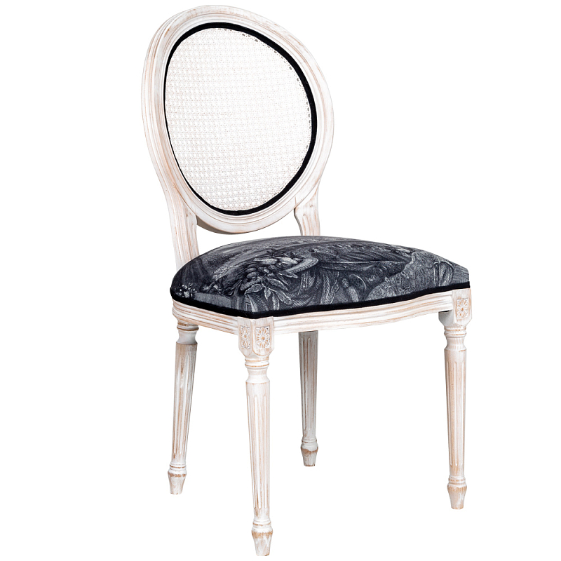 Стул с ротанговой спинкой Palace Gardens Stool Черно-белый Белый винтажная патина   в Нижнем Новгороде | Loft Concept 