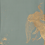 Обои ручная роспись в стиле Арт-деко Whistler Peacocks Golden colourway on Blue Grey dyed silk варинант исполнения - 1 | Loft Concept в Нижнем Новгороде