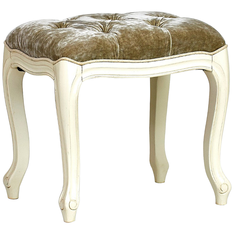 Пуф из массива дерева с велюровой обивкой Lefevre French Seating ivory ( слоновая кость ) Коричневый в Нижнем Новгороде | Loft Concept 