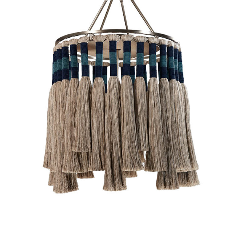 Люстра круглая плетеная с кисточками цвета серый дуб Boho Tassel Chandelier Серый Синий Никель Люстра круглая плетеная с кисточками цвета серый дуб Boho Tassel Chandelier Серый Синий Никель в Нижнем Новгороде | Loft Concept