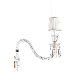 Подвесной светильник с белым текстильным абажуром и изогнутым хрустальным основанием с подвесками Lustre Reverie
