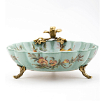 Блюдо из голубого фарфора с бронзовой птичкой Blue Garden варинант исполнения - 3 | Loft Concept в Нижнем Новгороде