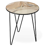 Стол журнальный с круглой столешницей из стекла на 3-х черных ножках Beige Marble варинант исполнения - 1 | Loft Concept в Нижнем Новгороде