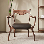 Стул деревянный с мягким сиденьем из коричневой натуральной кожи Moon Walnut Furniture варинант исполнения - 12 | Loft Concept в Нижнем Новгороде