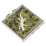 Зеркало двухстороннее квадратное из натурального камня Змеевик с декоративной вставкой в виде ящерицы Silver Stone Mirrors варинант исполнения - 1 | Loft Concept в Нижнем Новгороде