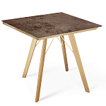 Стол обеденный с коричневой квадратной столешницей из керамики на четырех деревянных ножках Brown Ceramics варинант исполнения - 1 | Loft Concept в Нижнем Новгороде