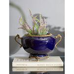 Чаша темно-синяя фарфоровая с бронзовыми ручками и ажурным ободком Eden Garden варинант исполнения - 2 | Loft Concept в Нижнем Новгороде