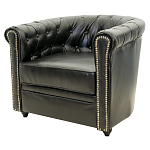 Кресло кожаное с мягкими подлокотниками на 4-х деревянных ножках Logan Leather Armchair black 2 варинант исполнения - 1 | Loft Concept в Нижнем Новгороде