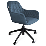 Стул с мягкой синей обивкой из велюра и подъемно-поворотным механизмом на черных колесиках Harper Blue варинант исполнения - 1 | Loft Concept в Нижнем Новгороде