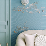 Обои с вышивкой ручной работы Amami Waves Moonbeam colourway on silk moire варинант исполнения - 2 | Loft Concept в Нижнем Новгороде