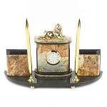 Настольный письменный набор из камня офиокальцит и бронзы с декором в виде льва Successful Leader варинант исполнения - 1 | Loft Concept в Нижнем Новгороде