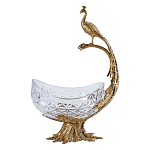 Чаша из прозрачного стекла на бронзовой подставке в виде павлина с рельефным хвостом Eden Garden варинант исполнения - 1 | Loft Concept в Нижнем Новгороде