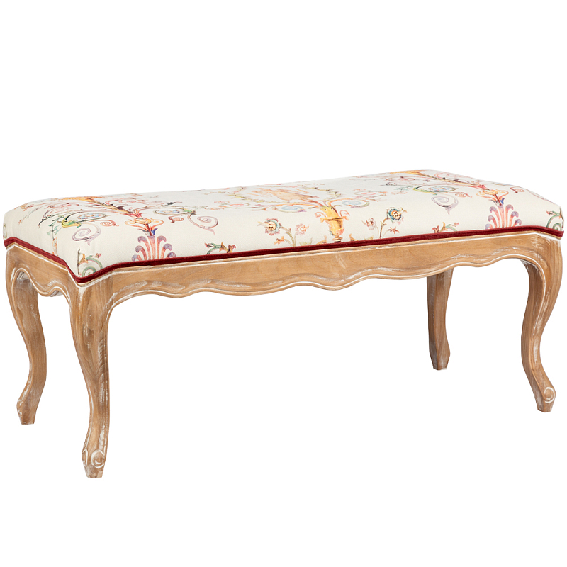 Банкетка из массива бука бежевая с растительным орнаментом Raffael Beige Floral Banquette Бежевый Мульти Светлый дуб в Нижнем Новгороде | Loft Concept 