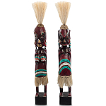 Комплект из 2-х деревянных статуэток Asmat Straw Headdress Statuettes Red Turquoise Tattoo варинант исполнения - 5 | Loft Concept в Нижнем Новгороде
