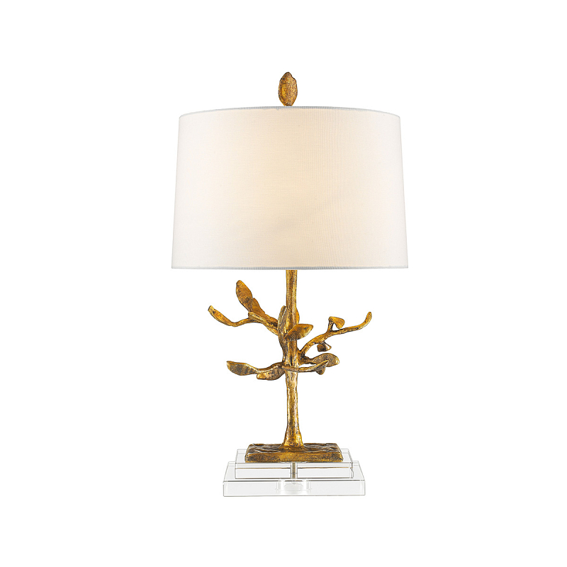 Настольная лампа с кремовым льняным цилиндрическим абажуром и ножкой в форме золотистой ветки Gilded Nola Золотой Белый Бежевый в Нижнем Новгороде | Loft Concept 