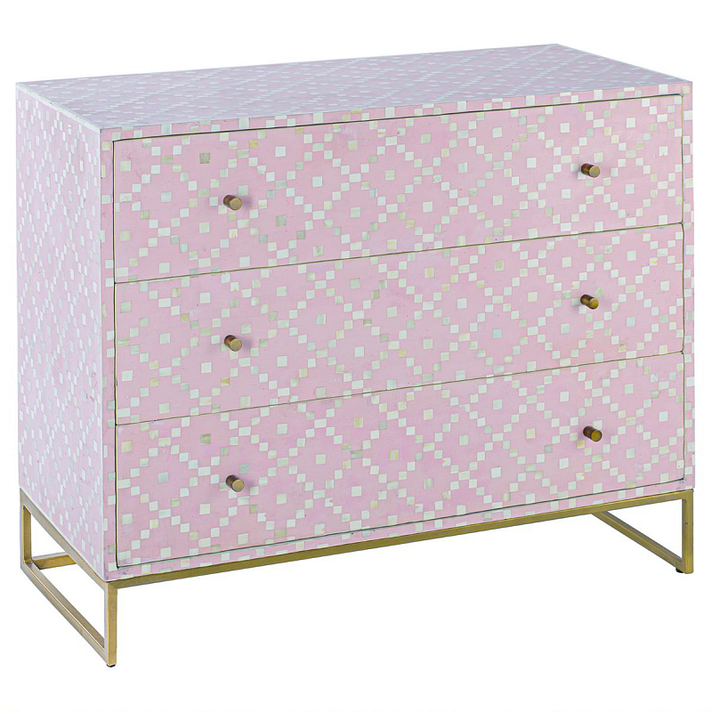 Комод инкрустация костью Pink Indian Bone Inlay 3 drawer Розовый Розовый в Нижнем Новгороде | Loft Concept 