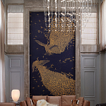 Обои ручная роспись в стиле Арт-деко Whistler Peacocks Colourway SC-100 on Empire Blue dyed silk варинант исполнения - 1 | Loft Concept в Нижнем Новгороде