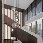 Люстра каскадная с 5-ю круглыми стеклянными плафонами дымчатого цвета и черными деталями Orbit Serenade варинант исполнения - 5 | Loft Concept в Нижнем Новгороде