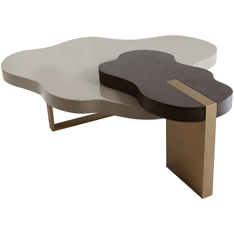 Кофейный стол со столешницей волнистой формы Gale Curved Coffee Table Бежево-серый Коричневый Латунь сатинированная в Нижнем Новгороде | Loft Concept 