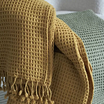 Плед из шерсти цвета охры с бахарамой Waffle Comfort варинант исполнения - 5 | Loft Concept в Нижнем Новгороде