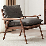 Кресло c каркасом из массива дерева и мягкой кожаной обивкой Walnut Armchair варинант исполнения - 1 | Loft Concept в Нижнем Новгороде