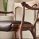 Стул деревянный с мягким сиденьем из коричневой натуральной кожи Moon Walnut Furniture варинант исполнения - 4 | Loft Concept в Нижнем Новгороде