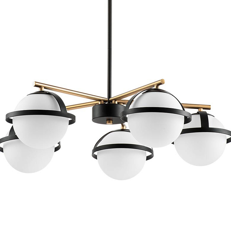 Люстра Balls in Cap Chandelier 5 Черный Белый Латунь Люстра Balls in Cap Chandelier 5 Черный Белый Латунь в Нижнем Новгороде | Loft Concept