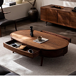 Кофейный стол овальный из дерева с 2-мя ящиками Coffee Walnut Table варинант исполнения - 2 | Loft Concept в Нижнем Новгороде