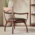 Стул деревянный с мягким сиденьем из коричневой натуральной кожи Moon Walnut Furniture варинант исполнения - 2 | Loft Concept в Нижнем Новгороде