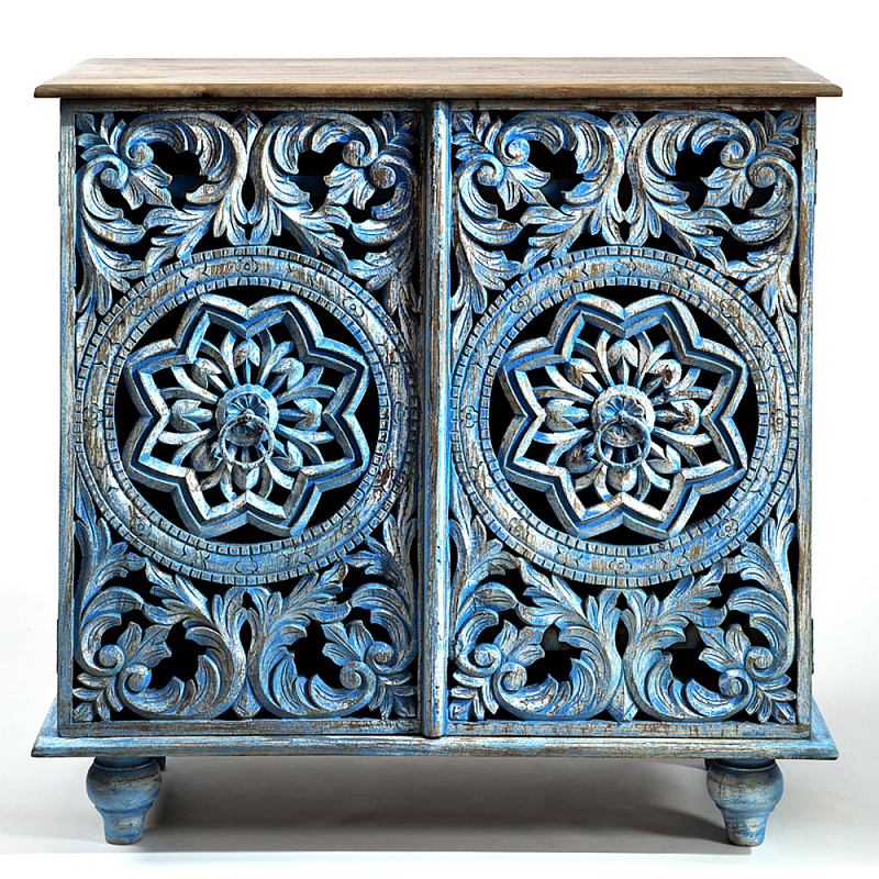 Комод с резным фасадом Blue Carved Chest of Drawers Голубой в Нижнем Новгороде | Loft Concept 