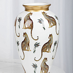 Ваза белая овальная с рисунком леопардов и золотыми акцентами LEOPARD Collection варинант исполнения - 3 | Loft Concept в Нижнем Новгороде
