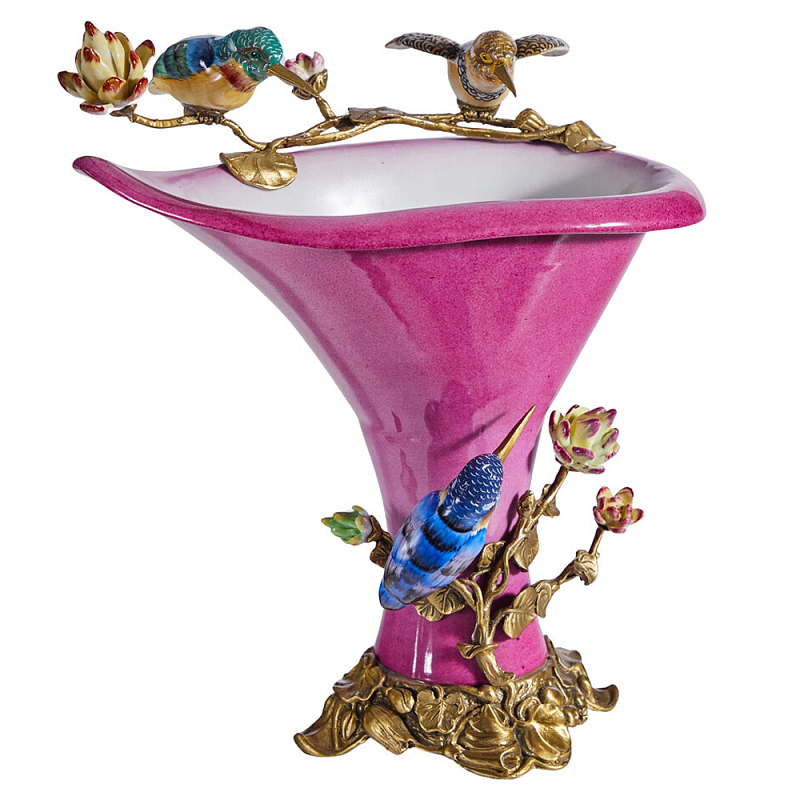 Ваза розового цвета из фарфора с птичкми и цветущими ветвями Garden of Eden Розовый Бронза Мульти в Нижнем Новгороде | Loft Concept 
