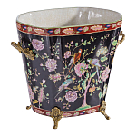 Кашпо из фарфора черная с цветочной росписью и бронзовой стрекозой Spring Garden варинант исполнения - 3 | Loft Concept в Нижнем Новгороде