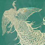 Обои ручная роспись в стиле Арт-деко Whistler Peacocks Original colourway on green painted silk варинант исполнения - 2 | Loft Concept в Нижнем Новгороде