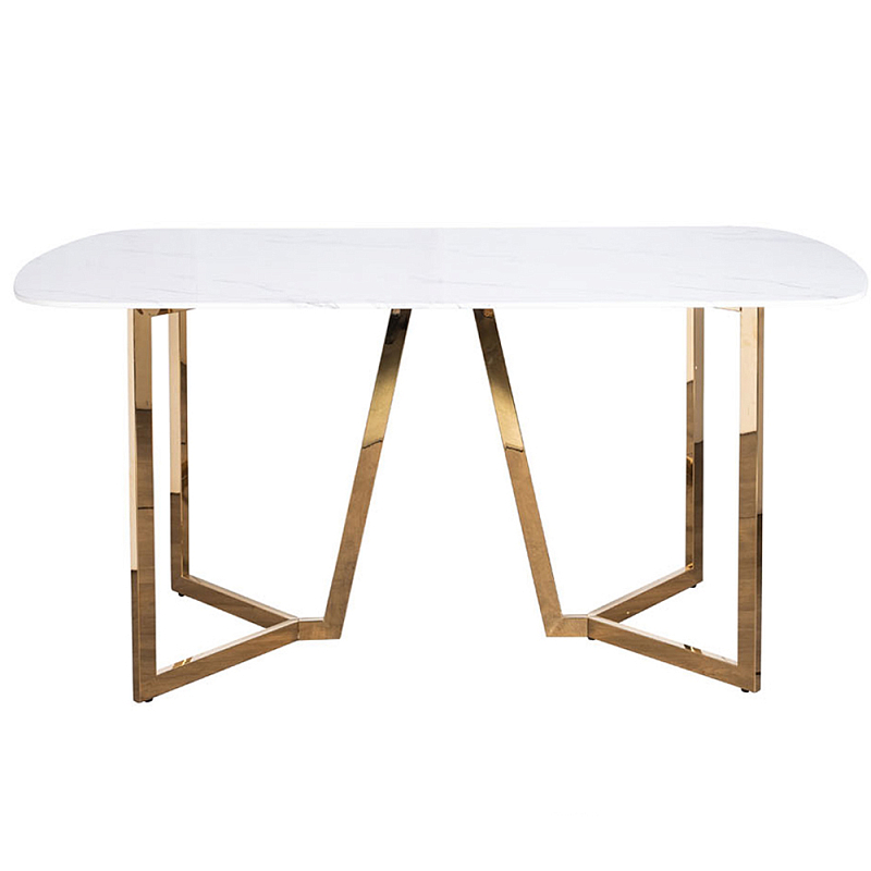 Стол обеденный белый с золотыми глянцевыми ножками Laconic White Table Белый Золотой Стол обеденный белый с золотыми глянцевыми ножками Laconic White Table Белый Золотой в Нижнем Новгороде | Loft Concept