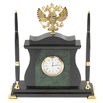 Часы настольные с Гербом России и 2-мя шариковыми ручками в комплекте Stone Clock варинант исполнения - 1 | Loft Concept в Нижнем Новгороде
