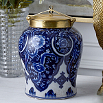 Ваза с насыщенным синим орнаментом и золотой крышкой Blue & White Ornament  варинант исполнения - 2 | Loft Concept в Нижнем Новгороде